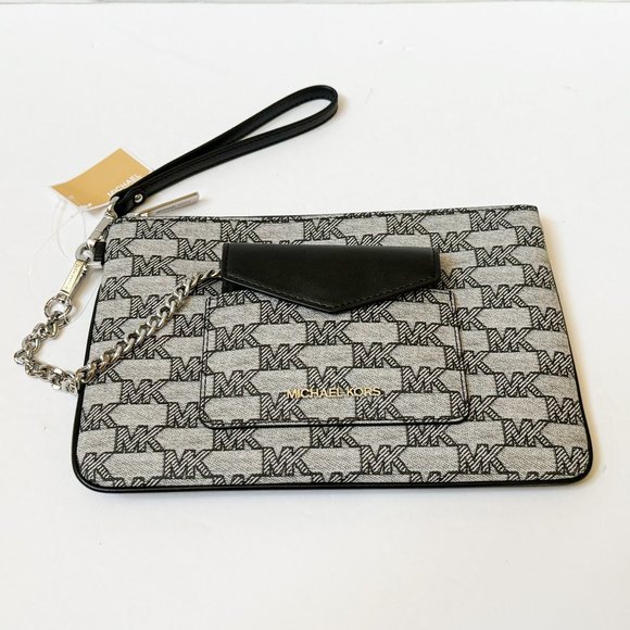 Michael Kors Jet Set Item Large 2 in 1 Card Case Wristlet Clutch MK Black Multi - Picture 3 of 13